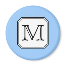 Your Letter. Custom Monogram. Blue Black White. Magnet