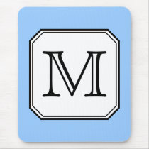 Your Letter. Custom Monogram. Blue Black White. Mouse Pad