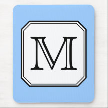 Your Letter. Custom Monogram. Blue Black White. Mouse Pad