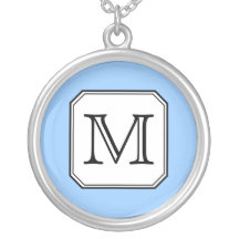 Your Letter. Custom Monogram. Blue Black White. Pendant