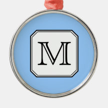 Your Letter. Custom Monogram. Blue Black White. Christmas Ornament