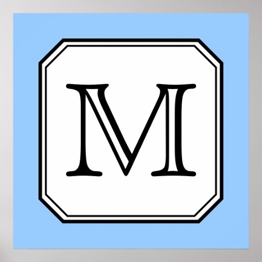 Your Letter. Custom Monogram. Blue Black White. Posters