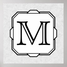Your Letter. Custom Monogram. Grey, Black & White Posters