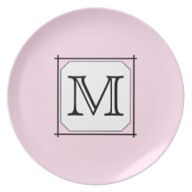Your Letter. Custom Monogram. Pink Black White. Dinner Plate