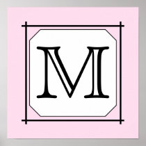 Your Letter. Custom Monogram. Pink Black White Poster