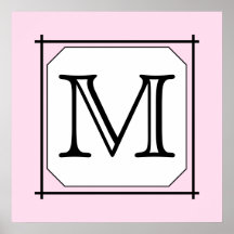 Your Letter. Custom Monogram. Pink Black White Posters
