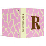 Your Letter Custom Monogram. Pink Giraffe Print. 3 Ring Binders