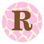 Your Letter Custom Monogram. Pink Giraffe Print. Round Stickers