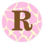 Your Letter Custom Monogram. Pink Giraffe Print. Round Stickers