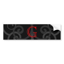 Your Letter. Custom Red Swirl Monogram. Bumper Stickers
