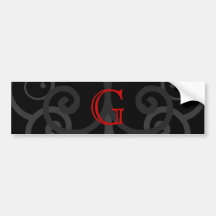 Your Letter. Custom Red Swirl Monogram. Bumper Stickers
