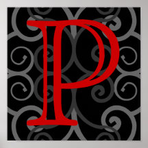 Your Letter. Custom Red Swirl Monogram. Poster