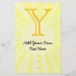 Your Letter. Custom Yellow Sun Ray Monogram. Flyer Design