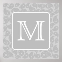 Your Letter. Gray Paisley Pattern with Monogram. Print