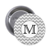 Your Letter. Grey Zigzag Pattern Monogram. Button