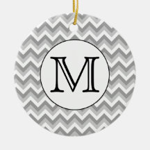 Your Letter. Grey Zigzag Pattern Monogram. Christmas Tree Ornaments