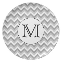 Your Letter. Grey Zigzag Pattern Monogram. Plate