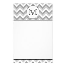 Your Letter. Grey Zigzag Pattern Monogram. Custom Stationery