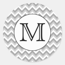 Your Letter. Grey Zigzag Pattern Monogram. Round Stickers