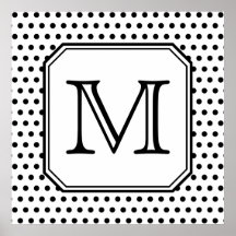 Your Letter Monogram. Black and White Polka Dots. Print