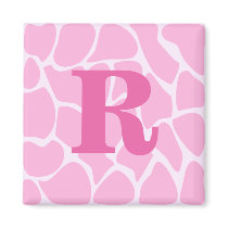 Your Letter Monogram. Custom. Pink Giraffe Pattern Refrigerator Magnet