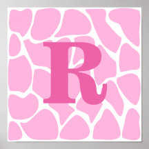 Your Letter Monogram. Custom. Pink Giraffe Pattern Posters
