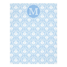 Your Letter, Monogram. Pale Blue Damask Pattern. Letterhead Design