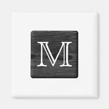 Your Letter Monogram. Picture of Black Wood. Fridge Magnets