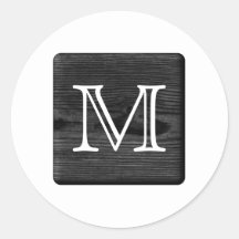 Your Letter Monogram. Picture of Black Wood. Round Stickers
