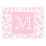 Your Letter Monogram. Pink Paisley Pattern. Postcards