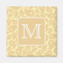 Your Letter Monogram. Tan Beige Paisley Pattern. Magnets