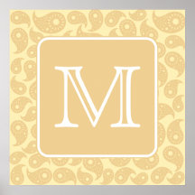 Your Letter Monogram. Tan Beige Paisley Pattern. Poster