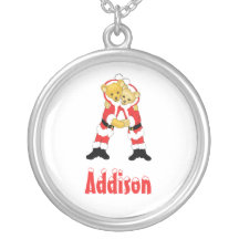 Your Name Here! Custom Letter A Teddy Bear Santas Necklace