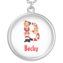 Your Name Here! Custom Letter B Teddy Bear Santas Personalized Necklace