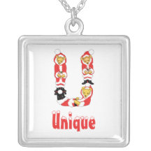 Your Name Here! Custom Letter U Teddy Bear Santas Custom Necklace