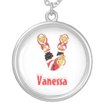 Your Name Here! Custom Letter V Teddy Bear Santas Custom Necklace