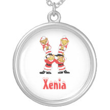Your Name Here! Custom Letter X Teddy Bear Santas Necklaces
