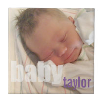 Your newborn baby unisex photo keepsake purple tiles