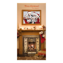 Your Photo - Christmas Stocking and Fireplace Photo Card