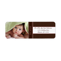Your Photo New Baby It's A  Girl Brown & Pink Dots Return Address Labels