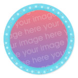 Your photo stickers, in a blue dots circle frame