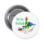 You're Invited! (Green Party Hats) Pins