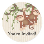 You're Invited! twins Monkeys Baby Shower stickers