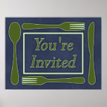 You're Invited Utensils Blue Green Posters