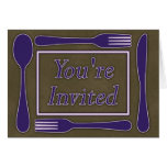 You're Invited Utensils Dark Green Navy Blue Greeting Card