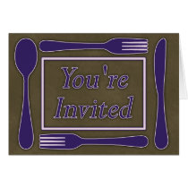 You're Invited Utensils Dark Green Navy Blue cards