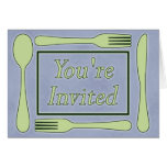 You're Invited Utensils Light Blue Light Green Greeting Card