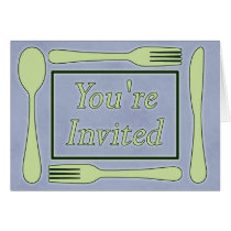 You're Invited Utensils Light Blue Light Green cards
