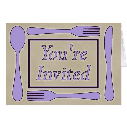 You're Invited Utensils Light Purple cream Greeting Cards