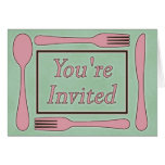 You're Invited Utensils Pink Green Greeting Cards